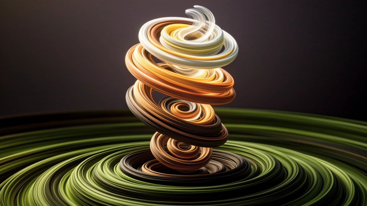 An artistic representation of fragrance notes evolving over time, with visual elements like swirling colors and abstract shapes to depict top, middle, and base notes.