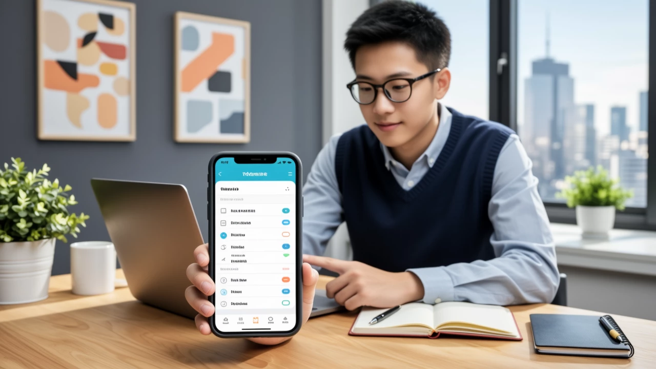 A person using Todoist on a smartphone to check off completed tasks with a clean, minimalist interface showing categorized lists